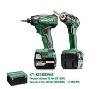 Pack de 2 outils Perceuse Visseuse 55 Nm + Visseuse à choc 140 Nm HIKOKI KC18DDWAZ 18V 5Ah Brushless avec 2 Batteries et HitCase