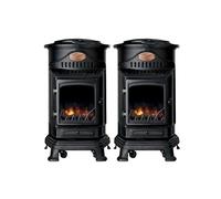 Pack de 2 Poêles à gaz Noir Provence en fonte 3,4KW Effet feu Chauffage d'appoint gaz sur roues