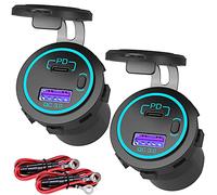 [Pack de 2] Port USB C 12V, Qidoe 48W & QC3.0 USB C Prise de Chargeur de Voiture avec Interrupteur on/Off et 59'' Fil étanche DIY 12V / 24V Prise USB pour Voiture Bateau Golf Cart Marine RV Moto