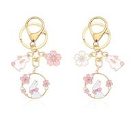Pack De 2 Porte-Clés Pendentif, Porte-Clés Lapin Fleur, Pendentif Créatif, Porte-Clés en Métal, Porte-Clés Mignons pour Filles