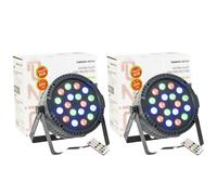 Pack de 2 Projecteurs Par Ibiza Light THINPAR-18X1W RGB - DMX Télécommande LED Extra-plats Soirée Dj Fête Club Discothèque