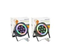 Pack de 2 Projecteurs Par THINPAR-LED-RING Télécommande - 7x6W RGBW 4-en-1 48 LED SMD DMX Extra-plats LED Soirée Dj