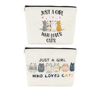 Pack De 2 Sacs Cosmétiques Pour Chats Pour Femmes, Sac De Rangement Pour Chat De Dessin Animé, Sac Cosmétique Pour Animaux Mignons, Cadeau Pour Les Amoureux Des Chats