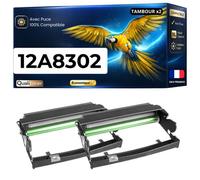 Pack de 2 Tambours compatible pour Lexmark 12A8302 Noir 30000 Pages