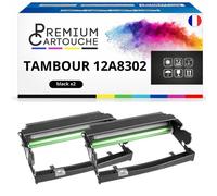Pack de 2 Tambours compatible pour Lexmark 12A8302 Noir 30000 Pages