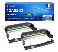 Pack de 2 Tambours compatible pour Lexmark 12A8302 Noir 30000 Pages NOPAN-INK