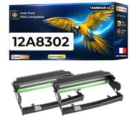 Pack de 2 Tambours Compatible pour Lexmark 12A8302 Noir 30000 Pages Qualitoner