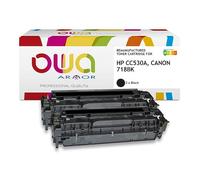 Pack de 2 toner remanufacturé OWA - standard - Noir - pour HP CC530A, CANON 718BK
