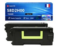 Pack de 2 Toners compatible pour Lexmark 58D2H0E 58D2H00 Noir 15000 Pages NOPAN-INK