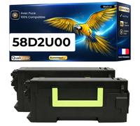 Pack de 2 Toners compatible pour Lexmark 58D2U00 Noir 55000 Pages