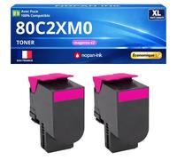 Pack de 2 Toners compatible pour Lexmark 80C2XM0 80C2XME 80C0X30 802XM CX510 Magenta 4000 Pages