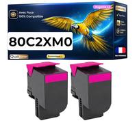 Pack de 2 Toners Compatible pour Lexmark 80C2XM0/80C2XME/80C0X30/802XM CX510 Magenta 4000 Pages Qualitoner