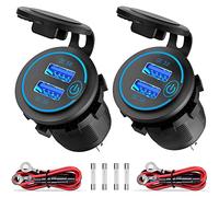 Pack de 2 X 36W Quick Charge 3.0 Prise USB de Chargeur de Voiture, 12V/24V Double USB Charge Rapide 3.0 Allume-Cigare Adaptateur Étanche avec Interrupteur Tactile pour Moto Bateau Camion Caravane