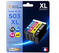 Pack de 20 Cartouches Compatible pour Epson 503XL Noir & Couleurs Qualitoner