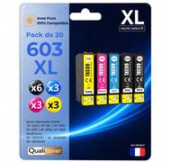 Pack de 20 Cartouches compatible pour Epson 603XL Noir et Couleurs Qualitoner