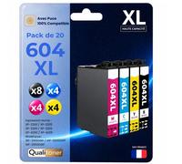 Pack de 20 Cartouches compatible pour Epson 604XL Noir et Couleurs