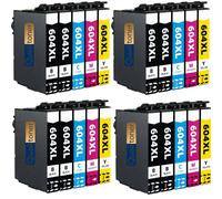 Pack de 20 Cartouches compatible pour Epson 604XL Noir et Couleurs Qualitoner
