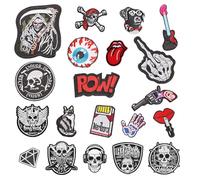 Pack de 20 Écussons Thermocollants ou à Coudre en Tissu Brodé Tête de Mort pour Vêtements