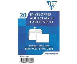 Pack de 20 enveloppes et 20 cartes visite Clairefontaine Adhéclair Blanc Blanc G