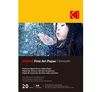 KODAK Fine Art Paper - Papier Photo Mat, Pack de 20 Feuilles, 340g/m², Format A4 (21x29,7cm), Impression Jet d'Encre Effet Lisse, Idéal pour Immortaliser vos Souvenirs