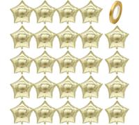 Pack De 24 Ballons Étoiles Et 1 Rouleau De Ruban Doré De 10 M De Long,Ballons En Aluminium Brillant,Ballons De Décoration De Fête,Fournitures De Fête