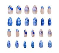 Pack De 24 Faux Ongles Bleus Avec Autocollants Autocollants, Faux Ongles Mignons, Ongles Décoratifs Pour Femmes, Autocollants Nail Art, Nail Art