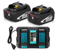 Pack de 2X10.0Ah de Rechange pour Makita Batterie 18V BL1860B + Chargeur à Double Port DC18RD Compatible Outils sans Fil LXT DHP485 DTD154 DHS68-Haute Autonomie pour Chantier/Jardin