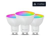 Nanoleaf Matter Essentials Pack de 3 Ampoules LED GU10 Connectées RGBW - Lampes Intelligentes, Matter sur Thread, Bluetooth, Compatible Google Apple, Synchro Musique et Ecran, Salon Bureau Gaming