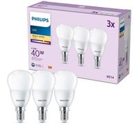 Philips, pack de 3 ampoules LED E14 format flamme, 40W, blanc chaud