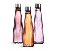 Pack de 3 bouteilles en verre vintage 750ml - Structure linéaire - Bouteilles en verre colorées avec bouchon à visser - Bouteille, carafe pour eau, jus et boissons - Couleurs pastel (violet linéaire