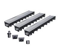 Pack de 3 : Caniveau Extérieur avec Grille en Acier Galvanisé Classe A15 MEAPARK - Caniveaux pour Terrasse, Piscine, Jardin - Largeur Utile 10cm