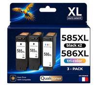 Pack de 3 Cartouches Compatible pour Canon PG585XL CL586XL 3 X Plus d'encre Noir & Couleur Qualitoner