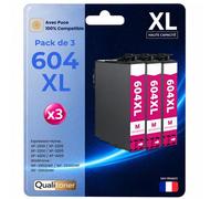 Pack de 3 Cartouches compatible pour Epson 604XL Magenta Qualitoner