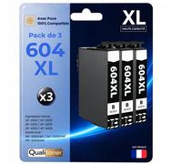 Pack de 3 Cartouches compatible pour Epson 604XL Noir Qualitoner