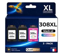 Pack de 3 Cartouches Compatible pour HP 308XL Noir & Couleur Qualitoner