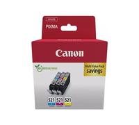 Canon CLI-521 C M Y Pack de 3 Cartouches (Cyan Magenta Jaune) Certifié (Carton Recyclable 2024 Sécurisé)