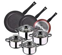 Pack de 3 casseroles Ø20 / 24 et 28 cm + 8pc Batterie de cuisine en acier inoxydable