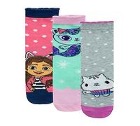Pack de 3 Chaussettes Gabby's Dollhouse | Mercat et Cakey Cat | Coton Multicolore pour Enfants | Produit Officiel | Taille 24-26