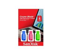 Pack de 3 Clés USB Cruzer Blade - SANDISK - 32 Go - USB 2.0 - Bleu, vert et rose