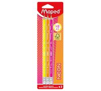Maped Crayons à papier 3 Graphite HB2 Néon – FSC – Embout gomme – Forme triangulaire