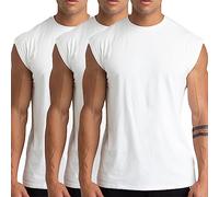 Pack de 3 Débardeurs de Gym pour Hommes - Débardeurs sans Manches de Training, t-Shirts athlétiques, débardeurs Musculaires pour entraînement et Bodybuilding - Blanc/Blanc/Blanc 3P07-L