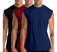 Pack de 3 Débardeurs de Gym pour Hommes - Débardeurs sans Manches de Training, t-Shirts athlétiques, débardeurs Musculaires pour entraînement et Bodybuilding - Noir/Bleu Marine/Rouge 3P02-2XL