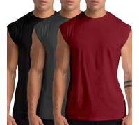 Pack de 3 Débardeurs de Gym pour Hommes - Débardeurs sans Manches de Training, t-Shirts athlétiques, débardeurs Musculaires pour entraînement et Bodybuilding - Noir/Gris foncé/Rouge 3P14-S