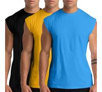 Pack de 3 Débardeurs de Gym pour Hommes - Débardeurs sans Manches de Training, t-Shirts athlétiques, débardeurs Musculaires pour entraînement et Bodybuilding - Noir/Bleu/Jaune 3P15-S