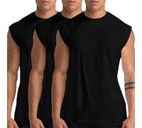 Pack de 3 Débardeurs de Gym pour Hommes - Débardeurs sans Manches de Training, t-Shirts athlétiques, débardeurs Musculaires pour entraînement et Bodybuilding - Noir/Noir/Noir 3P06-2XL