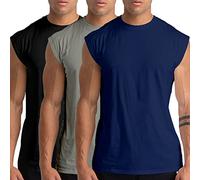 Pack de 3 Débardeurs de Gym pour Hommes - Débardeurs sans Manches de Training, t-Shirts athlétiques, débardeurs Musculaires pour entraînement et Bodybuilding - Noir/Gris/Bleu Marine 3P04-2XL