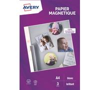 Avery – Papier magnétique A4 – 3 feuilles blanches personnalisables – Jet d'encre, compatible découpe