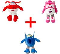 Pack de 3 figurines en peluche Super Wings : JEROME 26 cm bleu + DIZZY 26 cm rose + JETT 26 cm rouge, figurines à collectionner,