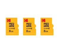 Pack de 3 KODAK Cartes Mémoire Micro SDHC 8 Go avec Adaptateur - Solution de Stockage Haute Vitesse - Noir