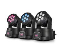 Pack de 3 Lyres à LEDs 4en1 Rouge/Vert/Bleu/Blanc DMX 7x4W LytOr Wash7